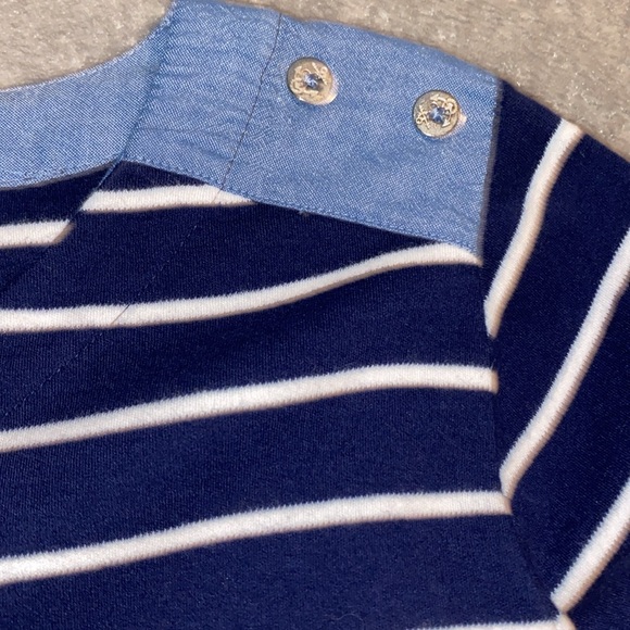 Kim Rogers Nautical Navy Striped Over Denim Layered-Look 3/4 Sleeve Anchor Top - Picture 6 of 16